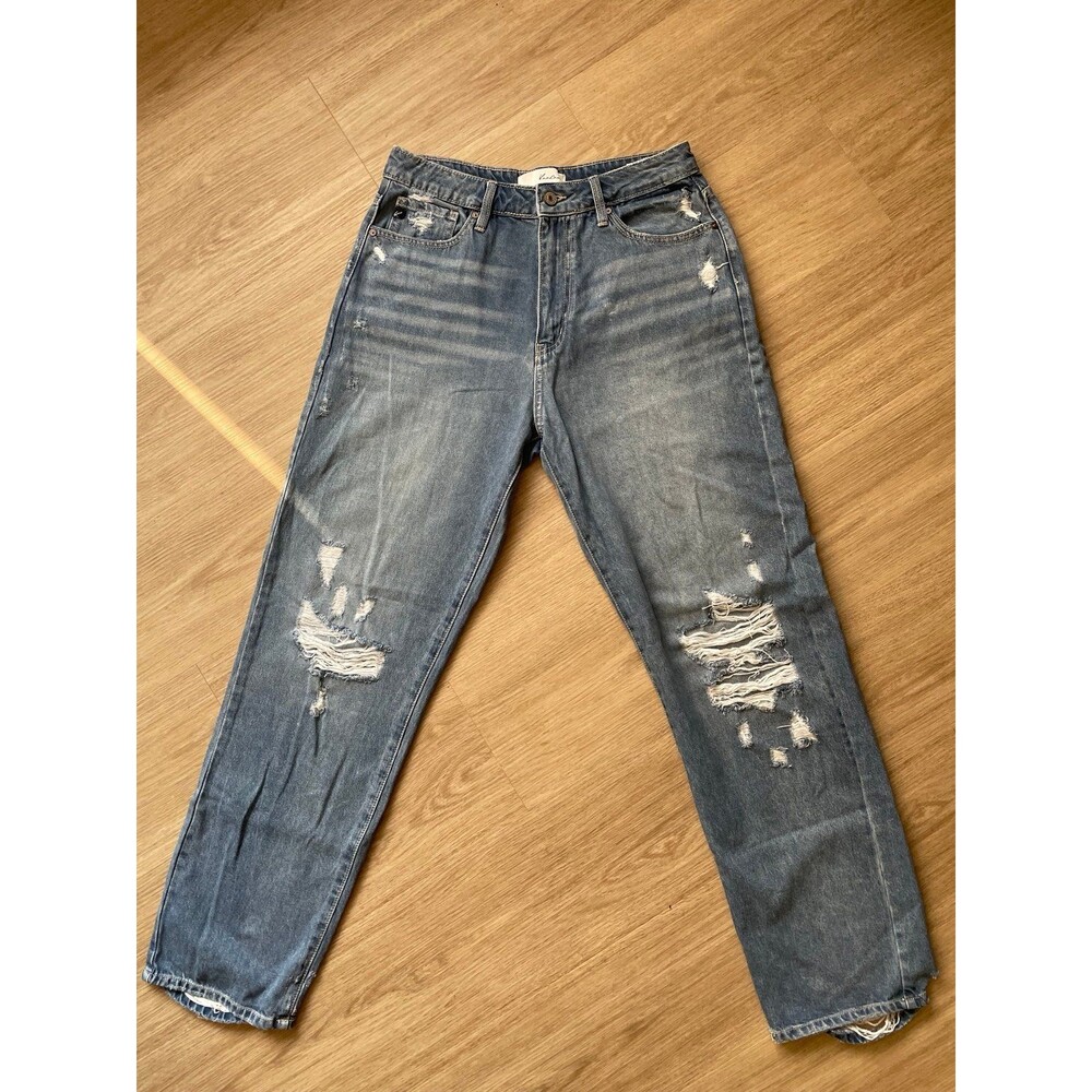 Kancan women’s jeans high rise medium wash distressed straight skinny y2k US 32